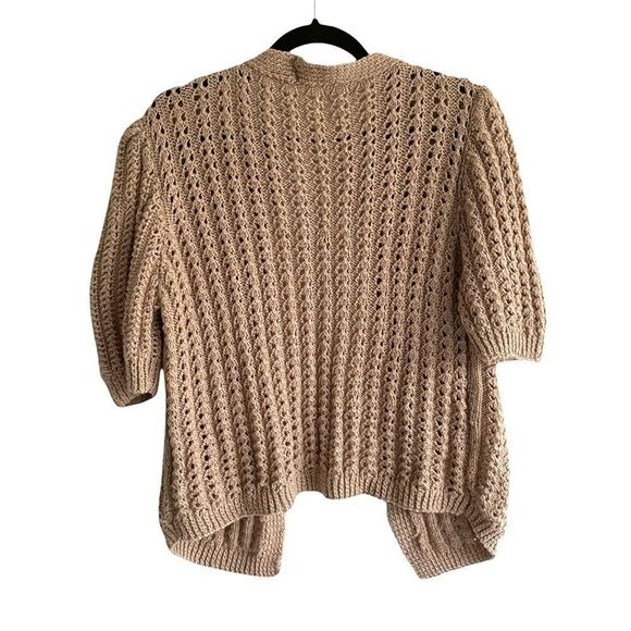 Hand KNIT Open Front Cardigan Sweater Taupe M - Picture 4 of 5